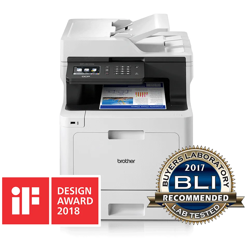 Imprimanta multifunctionala Brother DCP-L8410CDW, Laserjet color, A4, 31 ppm, Duplex, ADF, Retea, Wireless (Alb)