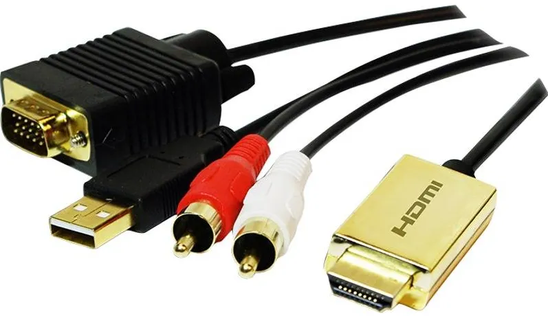 Adaptor Logilink 1x HDMI Male - 1x VGA Male + 2x RCA Audio Male + 1x USB 2.0 Male incarcare, 2m, negru