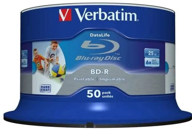 VERBATIM BluRay BD-R SL DATALIFE [ Spindle 50 | 25GB | 6x [WIDE PRINTABLE NO ID]