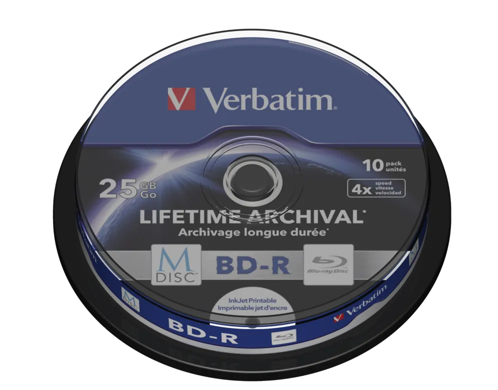 VERBATIM BluRay M-DISC BD-R [ Spindle 10 | 25GB | 4x | Inkjet Printable ]