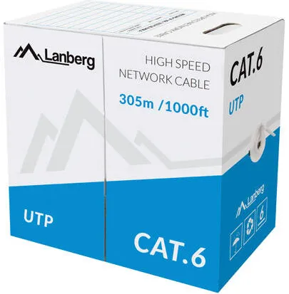 Cablu LANBERG UTP solid cable, CCA, cat. 6, 305m, gray