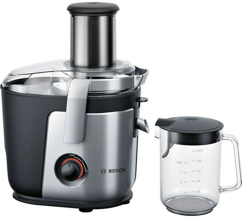 BOSCH Storcator de fructe si legume MES4000, 1000 W, recipient suc 1.5 l, recipient pulpa 3 l, 2 viteze, tub de alimentare 84 mm, argintiu/ negru