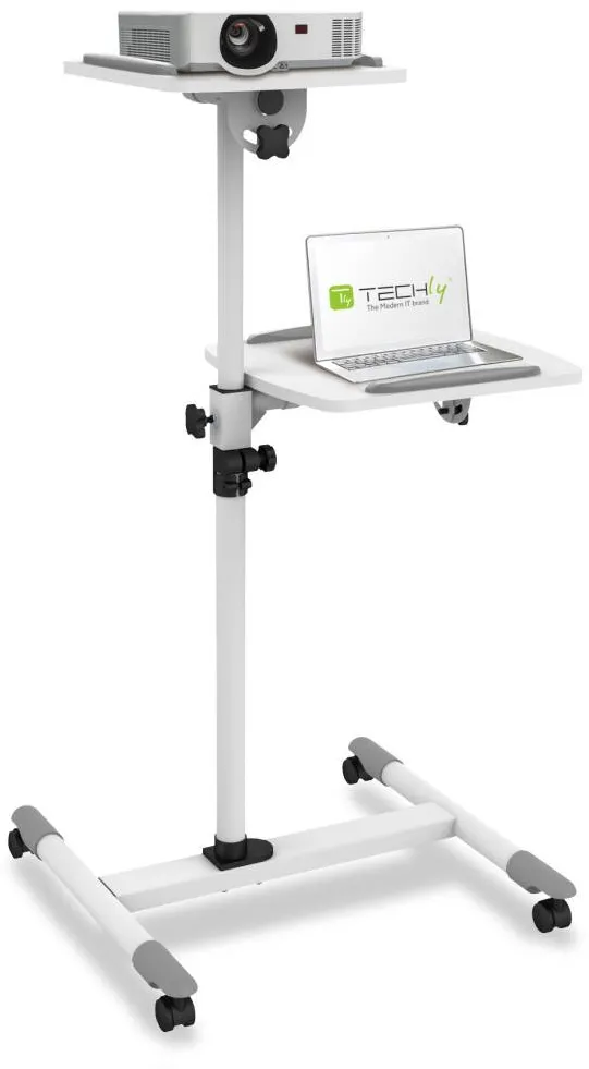 Suport Videoproiector TECHLY mobil pentru proiector / notebook, cu doua rafturi alb