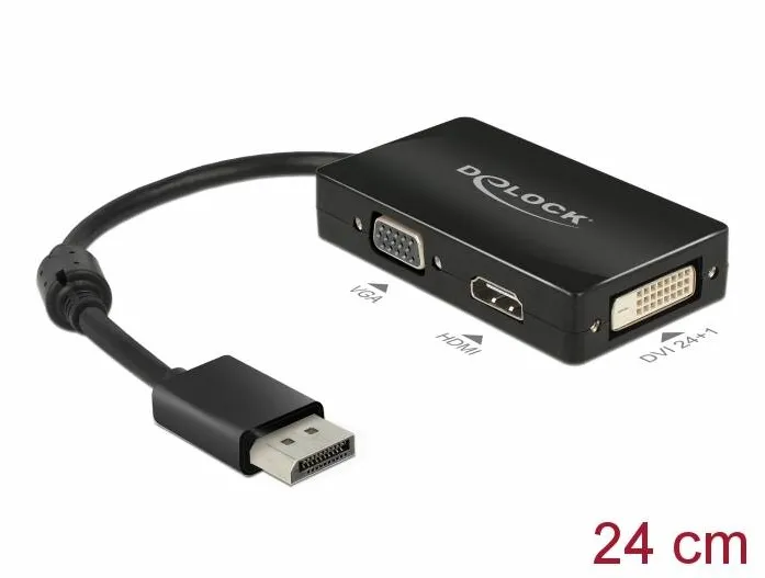 Adaptor DELOCK 62656, DisplayPort 1.1 tata > VGA / HDMI / DVI mama pasiv, negru