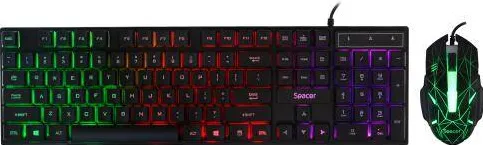 Kit Periferice Spacer USB, tastatura RGB rainbow + mouse optic 7 culori, black, "SP-GK-01"