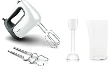 TEFAL Mixer de mana Prep'Mix HT461138, 500W, 5 viteze, Turbo, 2 accesorii pentru aluat, 2 teluri, picior pasator, alb