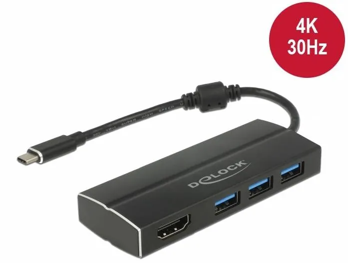 Docking Station DELOCK USB 3.1 Gen 1 USB Type-C la 3 x Hub-uri USB 3.0 Tip-A + 1 x HDMI (DP Alt Mode) 4K 30 Hz