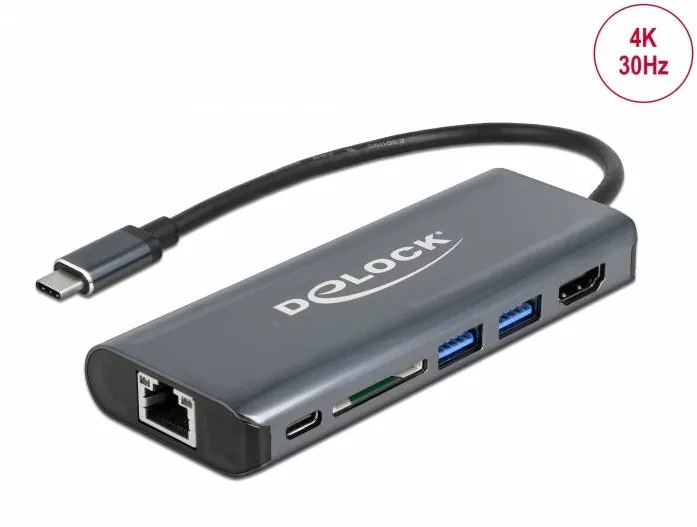 Docking Station DELOCK USB Type-C 3.1 HDMI 4K 30 Hz, functia Gigabit LAN si USB PD