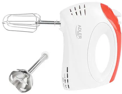 Adler Mixer de mana, Blender vertical, 2IN1 AD 4212, 300 W, 5 viteze, Alb/Rosu