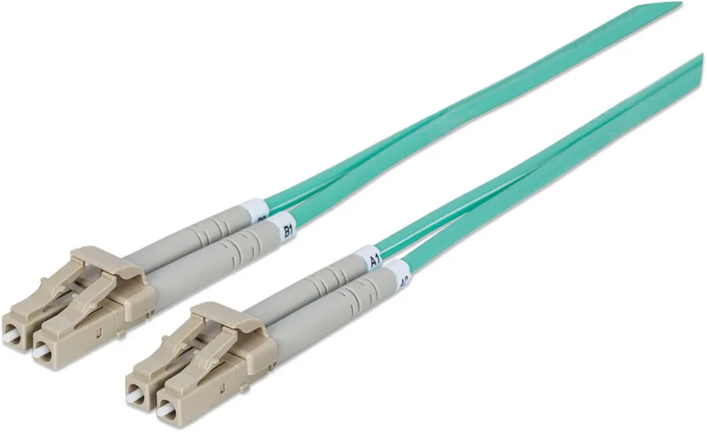 Accesoriu Retea Intellinet Fiber Optic Patch Cable, OM3, LC/LC, 2m, Aqua, Duplex, Multimode, 50/125 µm, LSZH, Fibre, Lifetime Warranty, Polybag