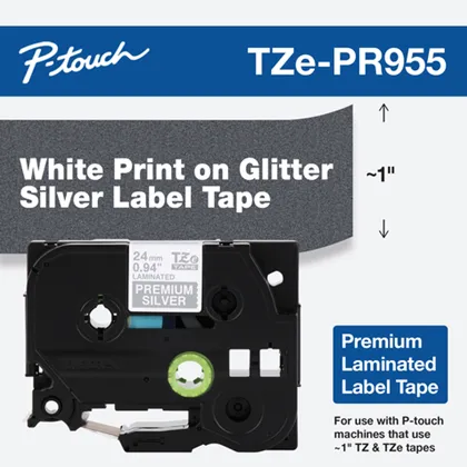 Banda etichete Brother Tapes TZePR955 24mm silver/white