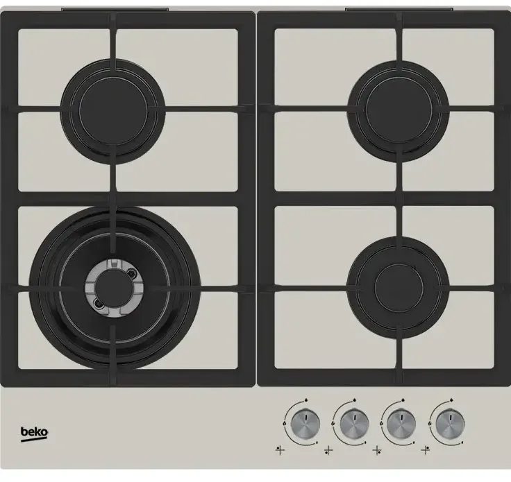 Plita BEKO incorporabila HILW64225SBG, Gaz, 4 Arzatoare, Arzator Wok, 60 cm, Sticla crem