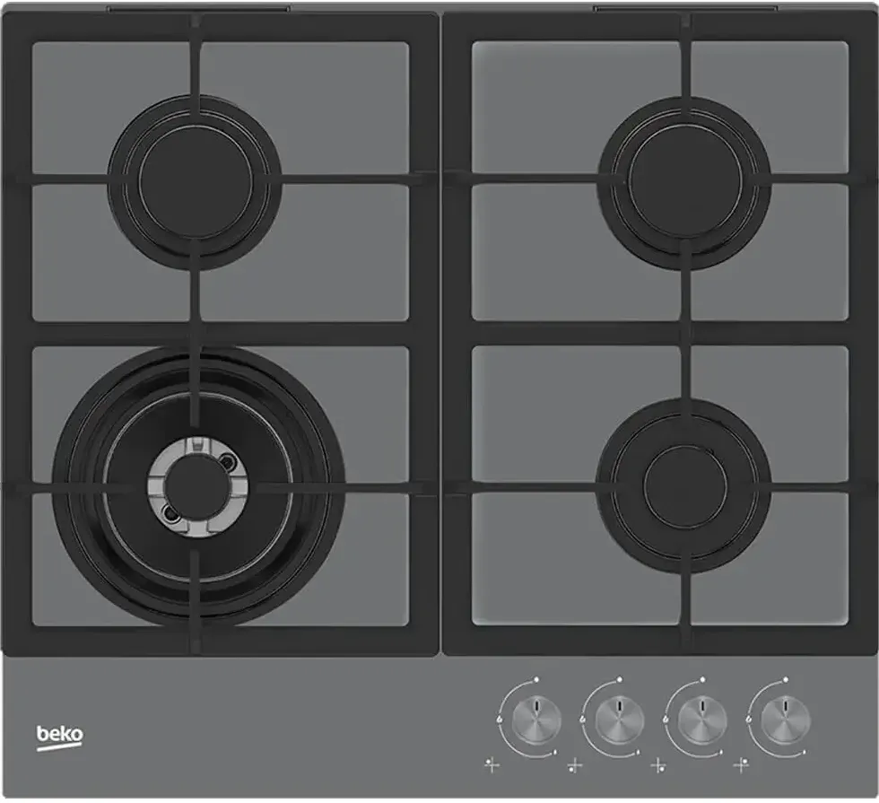 Plita BEKO incorporabila HILW64225SZG, Gaz, 4 Arzatoare, Arzator Wok, 60 cm, Gri Zara