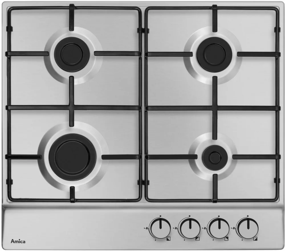 Plita Amica incorporabila PGA6100BPR, Gaz, 4 zone de gatit, 59 cm, Inox