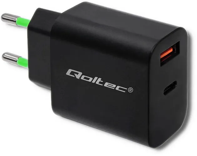 QOLTEC Incarcator 51713 18W | 5-12V | 1.5-3A | USB type C PD | USB QC 3.0 | Black