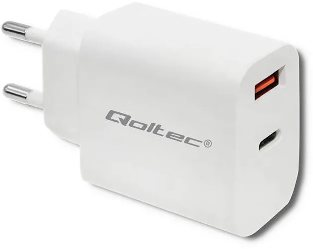 QOLTEC Incarcator 51714 18W | 5-12V | 1.5-3A | USB type C PD | USB QC 3.0 | White