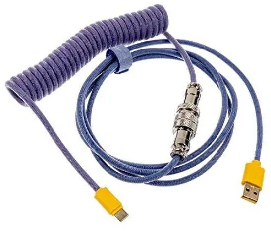 Modding PC Ducky Cablu spiralat Premicord Horizon, USB Tip C la Tip A, 1,8m - albastru/galben