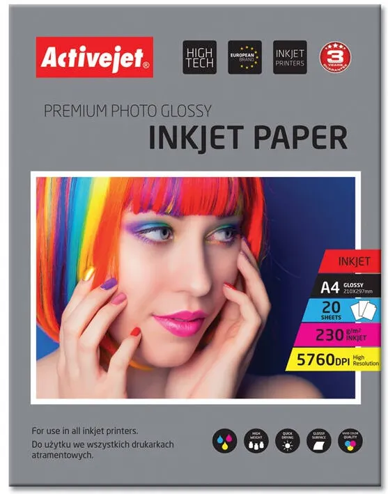 Hartie Foto ACTIVEJET AP4-230G20 photo paper for ink printers; A4; 20 pcs