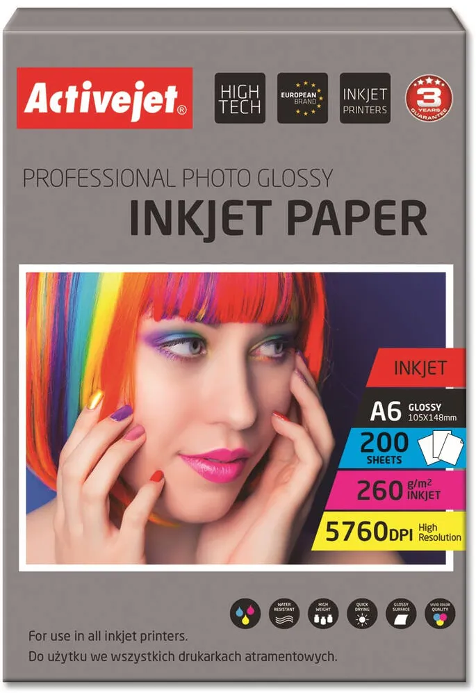 Hartie Foto ACTIVEJET AP6-260GR200 photo paper for ink printers; A6; 200 pcs