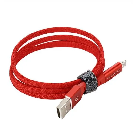 SOMOSTEL Cablu Date USB TYPE-C 2.0A RED 2400mAh QUICK CHARGER QC 3.0 1M POWERLINE Sm-BW04 LIGHTNING - FLAT TEXTILE BRAID + LED + AUTO POWER OFF SYSTEM