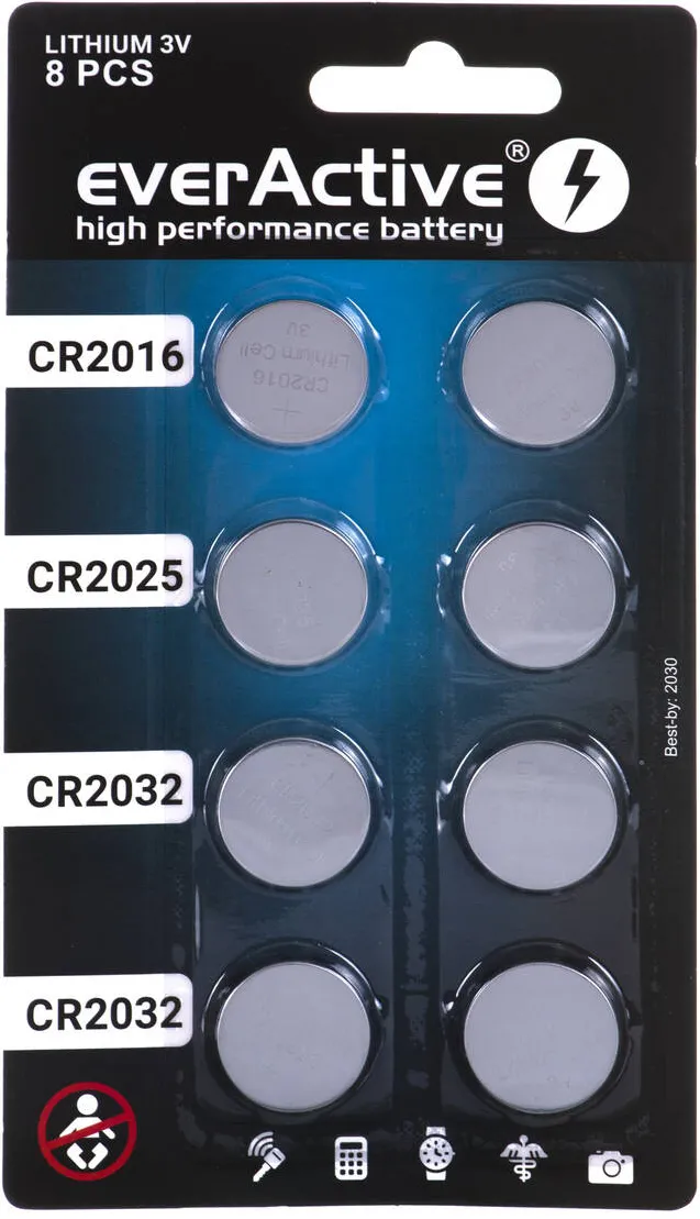 everActive Baterie 8 lithium set 4 x CR2032, 2 x CR2025, 2 x CR2016