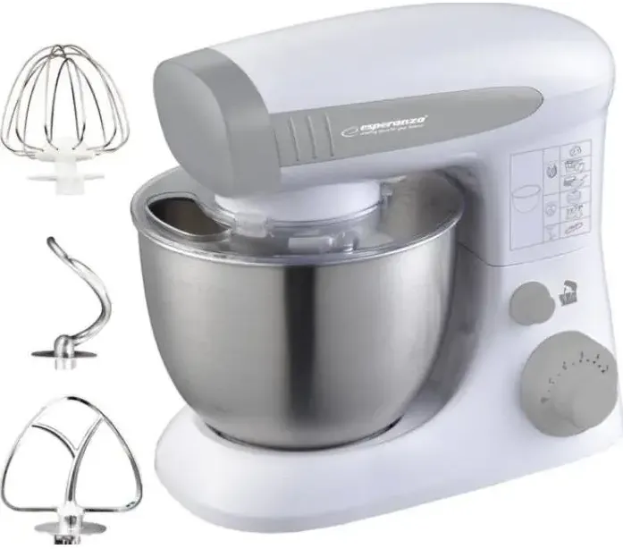 Esperanza Robot de bucatarie EKM024, 800W, 6 Viteze, Miscare Eliptica, Bol Inox 4 l, Alb/Argintiu