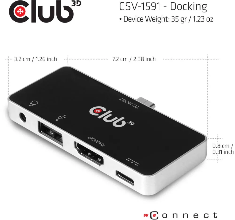 Hub USB CLUB 3D USB Type C 4-in-1 to HDMI 4K60Hz USB Type C PD / USB Type A / Audio jack
