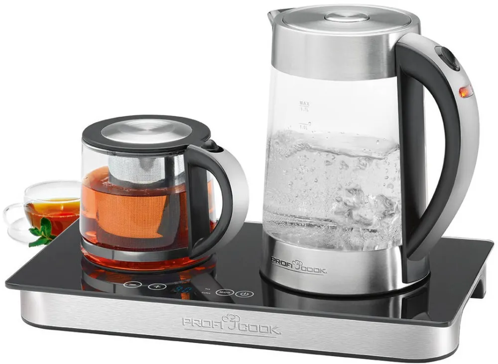 ProfiCook Set fierbator cafea si ceai, PC-TKS 1056, 1,7 l, temperatura setata automat, protectie impotriva supraincalzirii, usor de folosit, protectie anti-alunecare, 250 W, inox, negru
