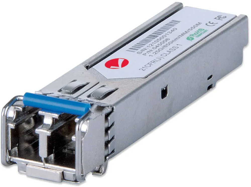 Intellinet Transceiver Module Optical, Gigabit Ethernet SFP Mini-GBIC, 1000Base-Sx (LC) Multi-Mode Port, 550m, MSA Compliant, Equivalent to Cisco GLC-SX-MM, Three Year Warranty