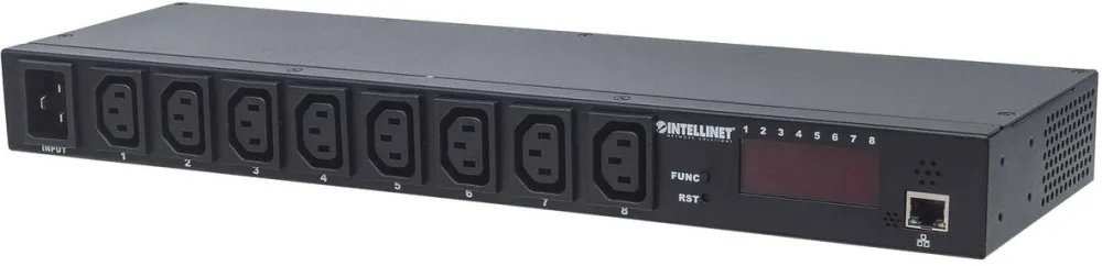 Intellinet Priza/Prelungitor 19" Intelligent 8-Port PDU, 19" Rackmountable C13 Intelligent Power Distribution Unit; Monitors Power, Temperature and Humidity (Euro 2-pin plug)