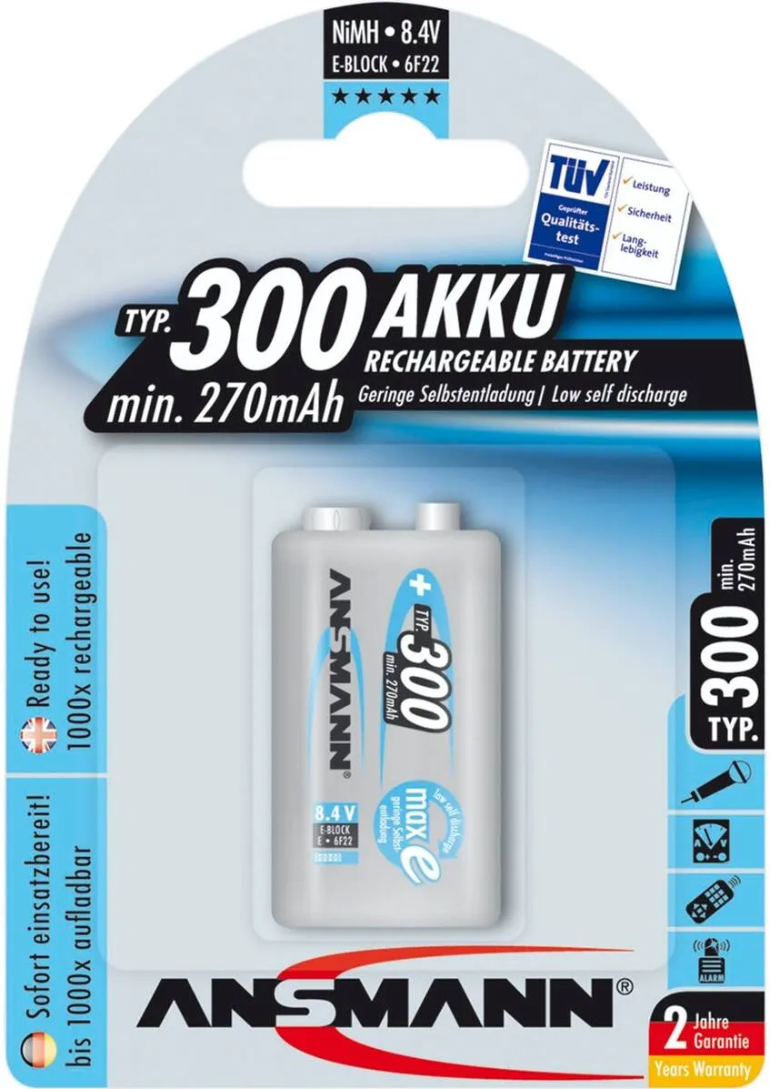 Ansmann Acumulator/Incarcator 1 maxE NiMH Akku 300 9V 270 mAh 5035453