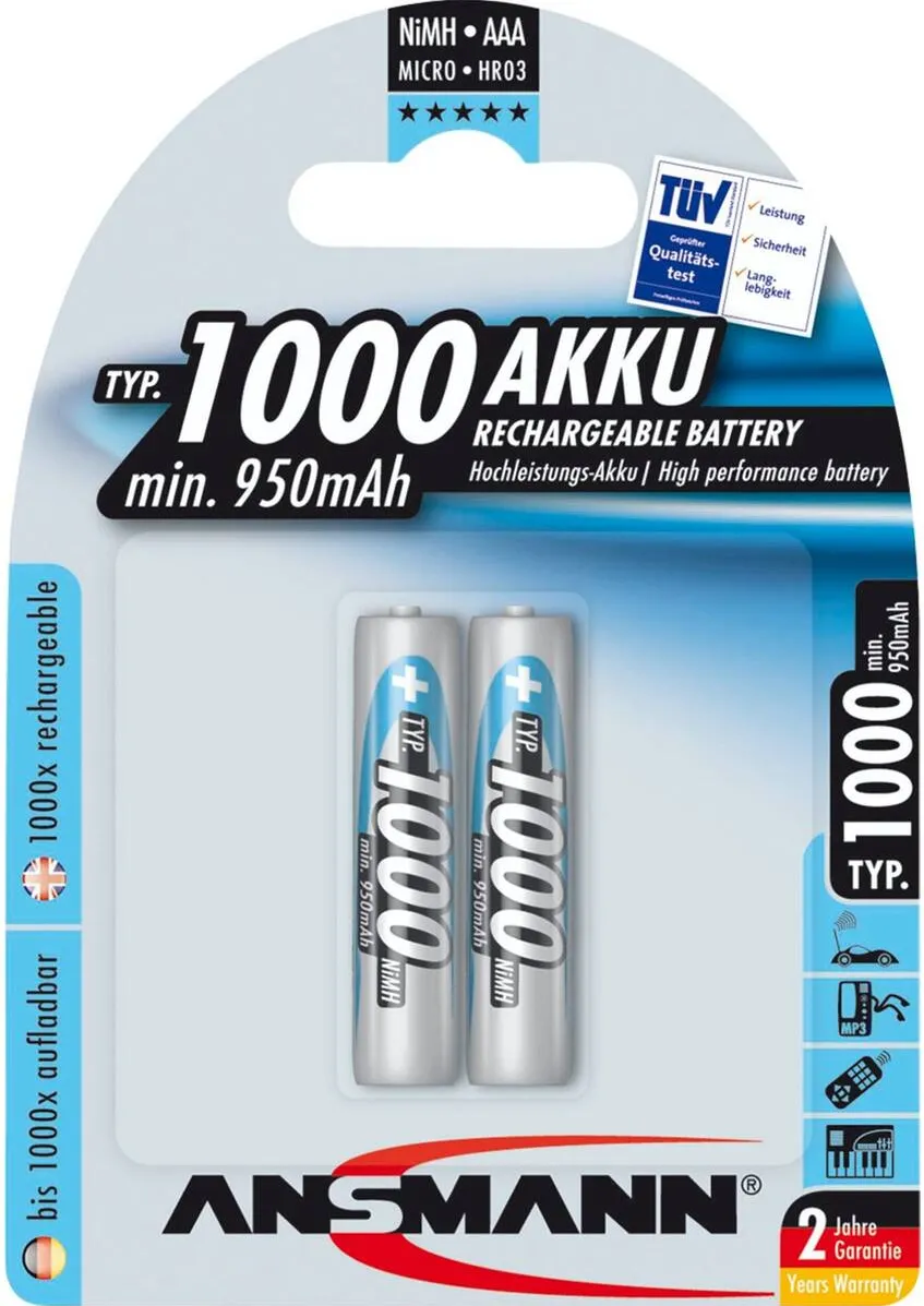 Ansmann Acumulator/Incarcator 1x2 NiMH rech. battery 1000 Micro AAA 950 mAh