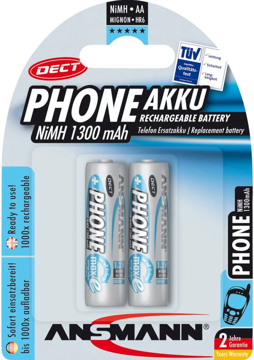 Ansmann Acumulator/Incarcator 1x2 maxE NiMH rech.bat. Mignon AA 1300 mAh DECT PHONE