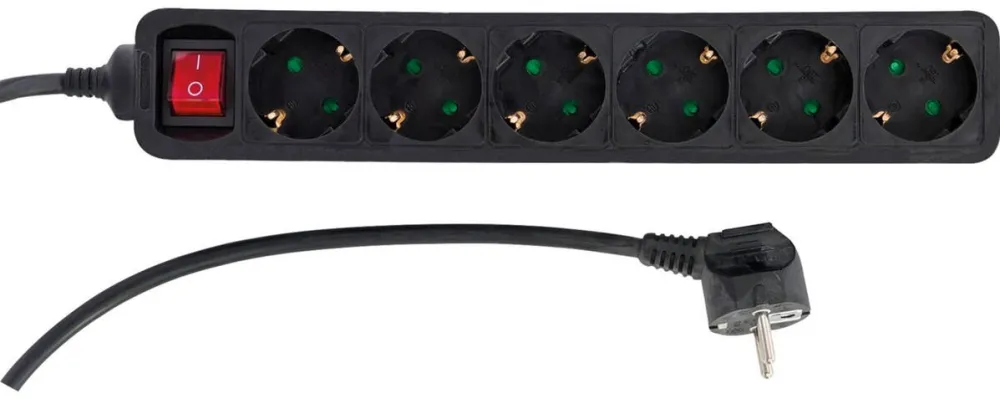 REV Priza / Prelungitor Socket line 6-fold 1,4 m w. switch black