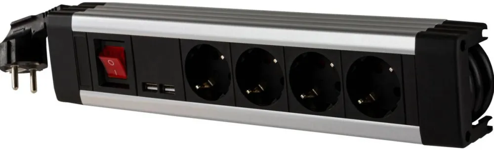 REV Priza / Prelungitor Multiple Socket Outlet black 4-fold + KS USB SupraLine switch