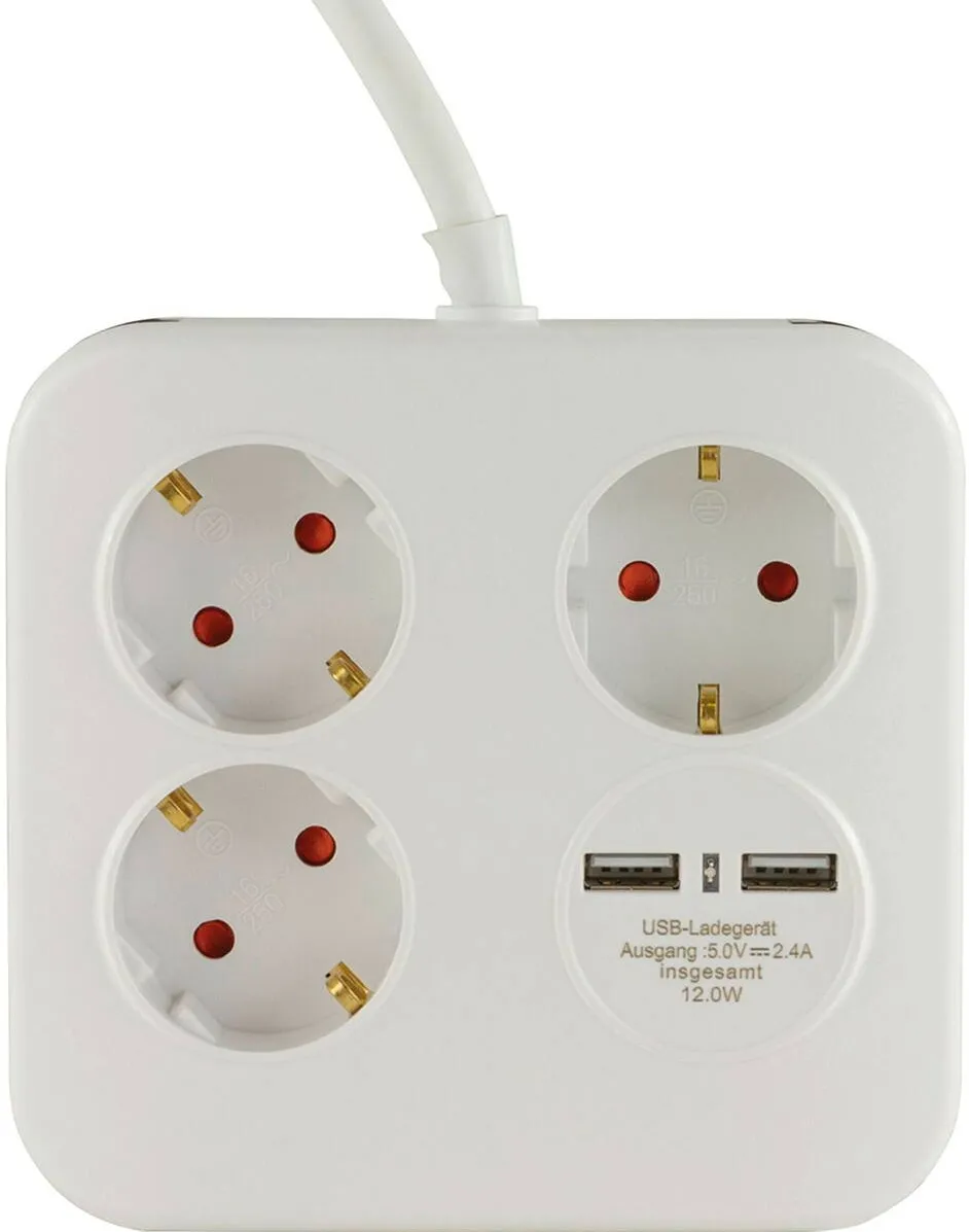 REV Priza / Prelungitor PowerQuad 3-fold 2x USB white Multiple Socket Outlet