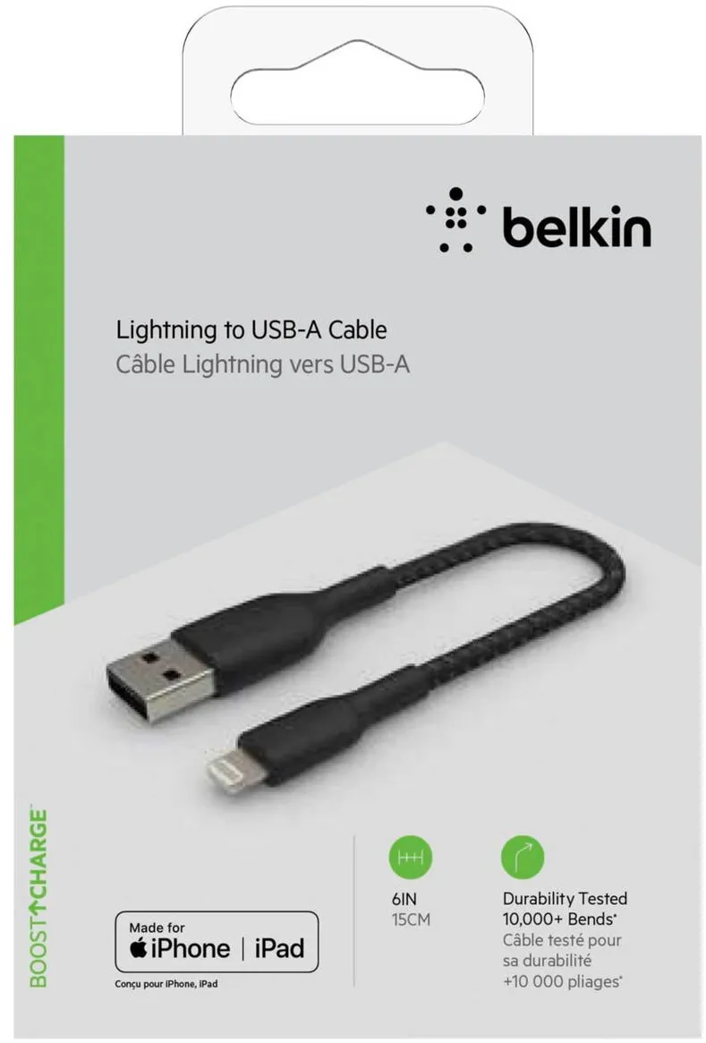 BELKIN Cablu Date Lightning Cable 15cm, coated, mfi cert., black