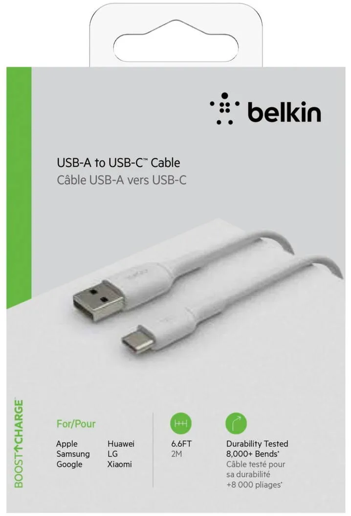 BELKIN Cablu Date USB-C/USB-A Cable 2m PVC, white CAB001bt2MWH