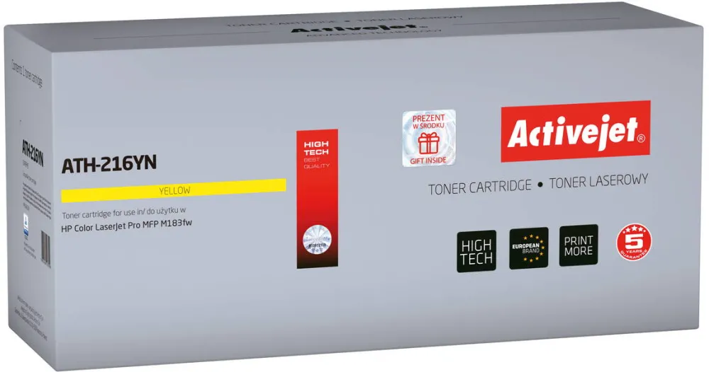 Toner imprimanta ACTIVEJET Compatibil ATH-216YN pentru imprimanta HP, Inlocuire HP 216A W2412A; Suprem; 850 pagini; Galben, cu cip