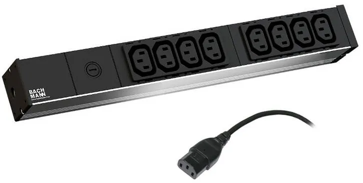 BACHMANN Prelungitor 333.540 PDU Basic 1U 10A Nr iesiri 8 C13 Intrare C14 cablu 2 m  Siguranta 10A Negru