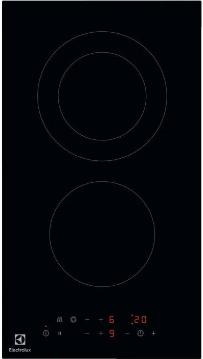Plita ELECTROLUX incorporabila LHR3233CK, Vitroceramica, 2 zone de gatit, Control touch, Timer, Semnal acustic, Inchidere de siguranta pentru copii, Functie pauza, 30 cm, Negru