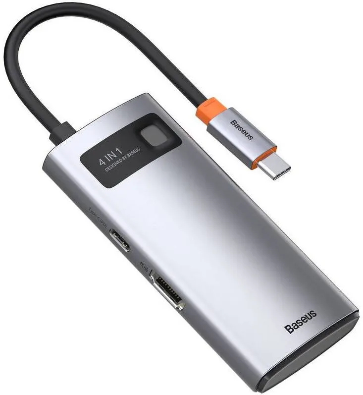 Hub USB Baseus multifunctional Metal Gleam 4 in 1 USB tip C - USB tip C 100 W, HDMI 4K 30 Hz, 1x USB 3.2 Gen 1, 1x USB 2.0 (CAHUB-CY0G)