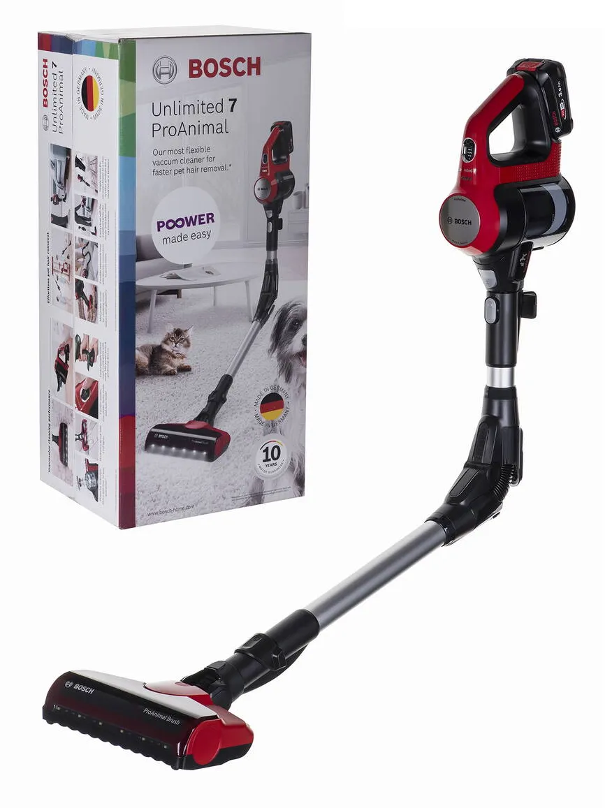 Aspirator BOSCH vertical Unlimited 7 ProAnimal BBS711ANM, 18V, Autonomie 40 min, 0.4L, Rosu