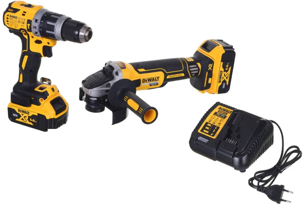 DeWalt Set masina de gaurit combinata cu acumulator + polizor unghiular DCK2080P2T, 18 volti