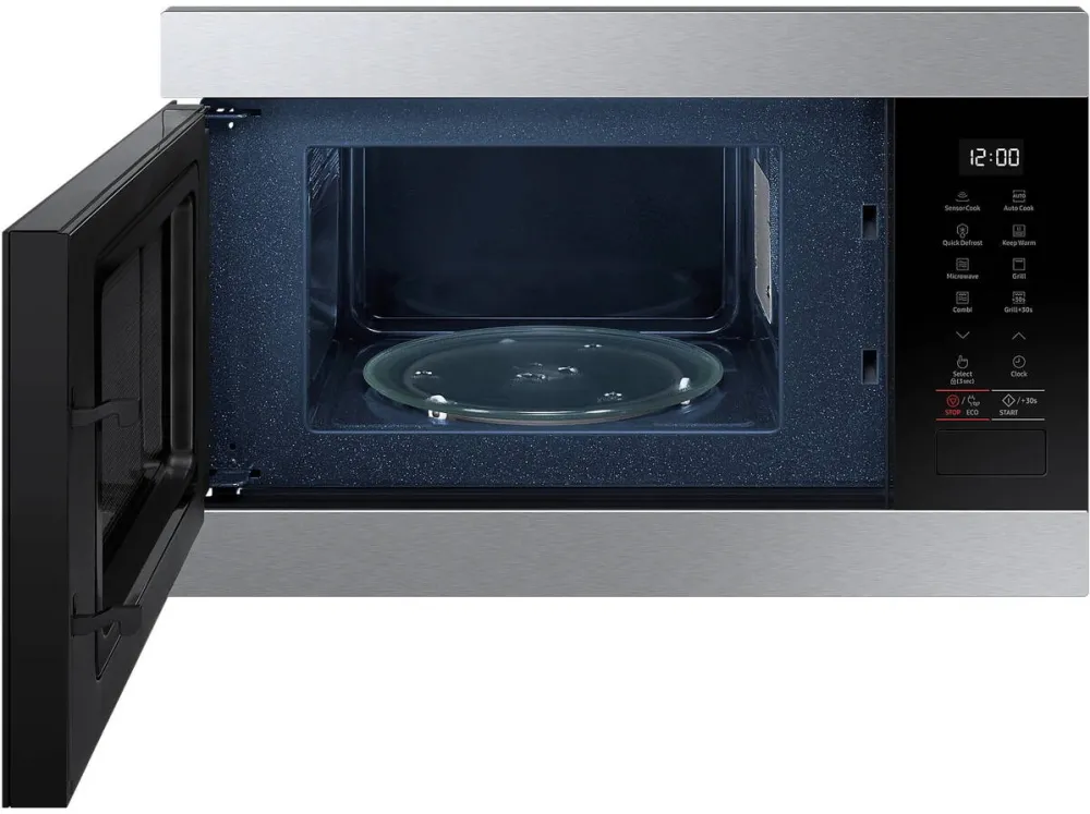 Cuptor cu Microunde Samsung incorporabil MG22M8274AT/E2, 22 l, 850 W, Dezghetare rapida, Pastrare la cald, Gril, Afisaj LED, Mod Eco, Interior ceramic, Blocare de siguranta pentru copii, Negru-Inox