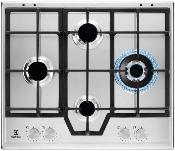 Plita ELECTROLUX incorporabila, Gaz, 4 arzatoare, Arzator Wok. Aprindere electrica integrata, Dispozitiv siguranta, Gratare fonta, 60 cm, Inox