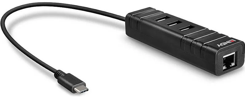 Hub USB Lindy 3 porturi, USB 3.1 + RJ-45, Black