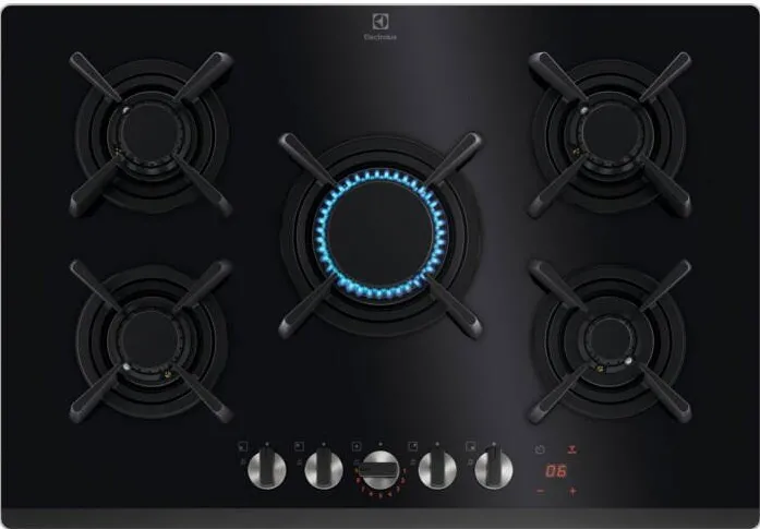 Plita ELECTROLUX pe gaz KGG753753K, 4 zone de gatit, Negru