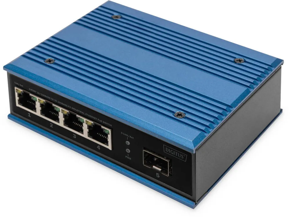 Switch Assmann Ind. 4-Port  10/100  30W PoE Unmanaged blau