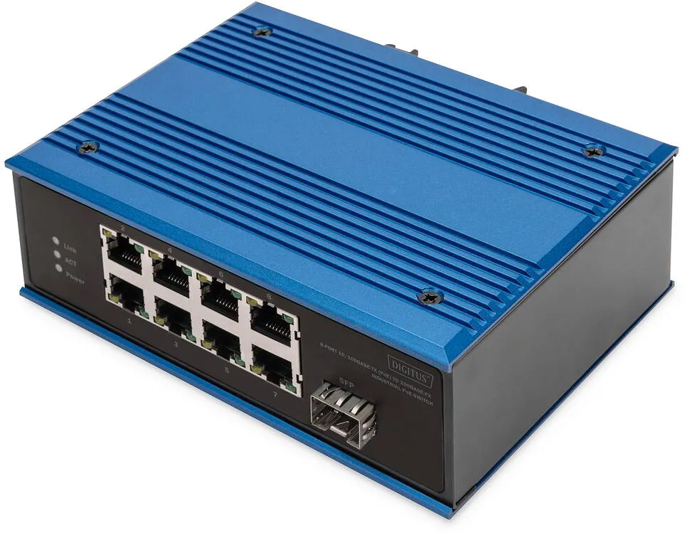 Switch Assmann Ind. 8-Port  10/100 PoE Unmanaged blau